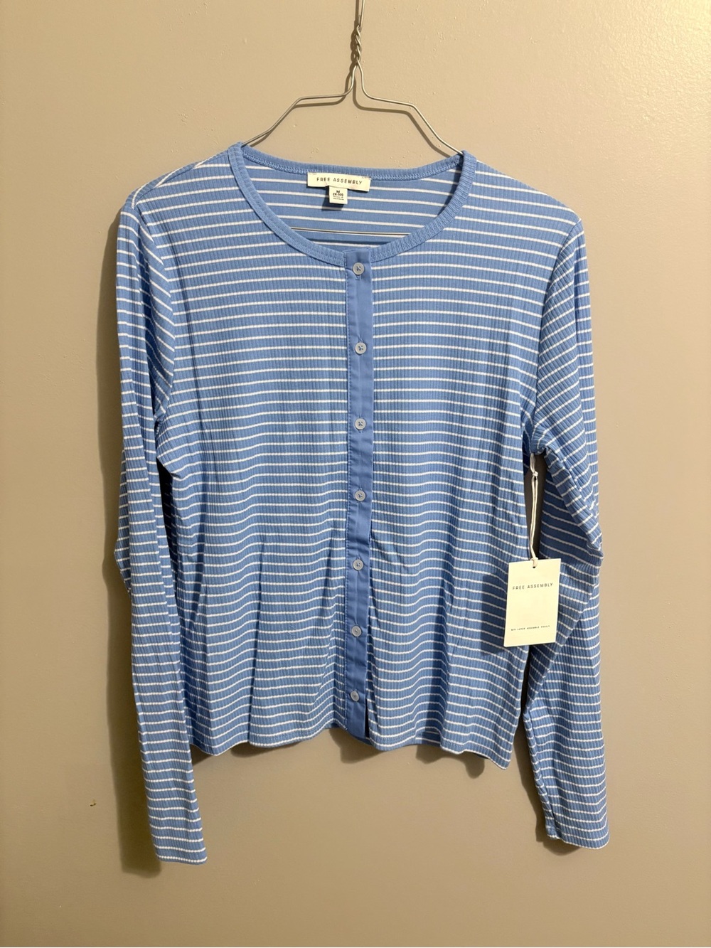 Free Assembly Blue & White Striped Button-Front Soft Knit